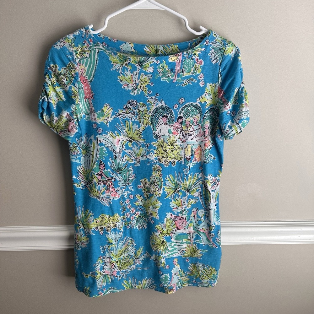 Lilly Pulitzer Womens Jungle Glam Toile Lana Shirt M Blue Coastal Resort Preppy